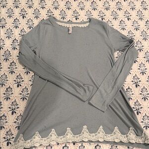 Xhilaration Lace Trim Long Sleeve Top - sage green